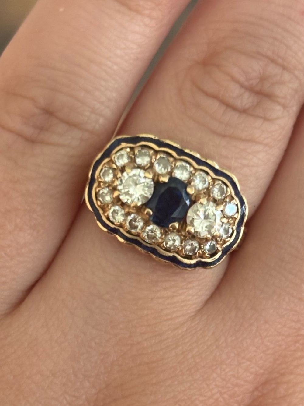 Vintage 14K Gold Plated Blue and Clear Stone Ring
